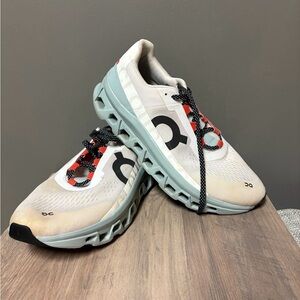 On Clouds Running Cream and Light Blue Athletic Shoes